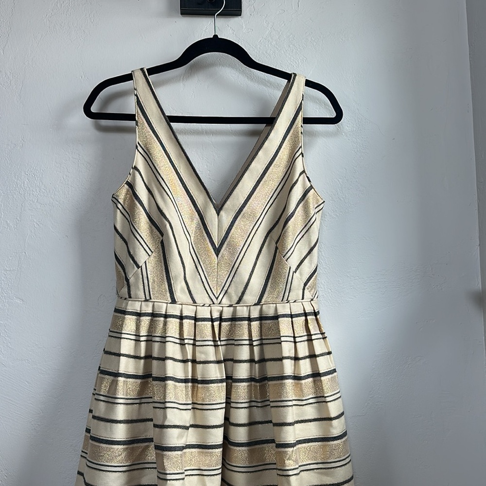 J crew Elegant Striped Cream and Black Dress - Picture 3 of 8